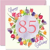 Kartki okolicznościowe i zaproszenia - Piękne kartki na 85. urodziny dla kobiet – bukiet kwiatów tulipanów – kartka urodzinowa dla niej babci prezenty urodzinowe, 145 mm x 145 mm piękne kwiatowe kartki okolicznościowe prezent - miniaturka - grafika 1