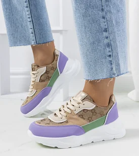 Beżowo fioletowe sneakersy damskie Elyne -37 - Botki damskie - miniaturka - grafika 1