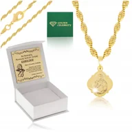 Biżuteria dla dzieci - ZŁOTY NASZYJNIK DAMSKI ŁAŃCUSZEK SINGAPUR + SZKAPLERZ MEDALIK 18K + GRAWER - miniaturka - grafika 1