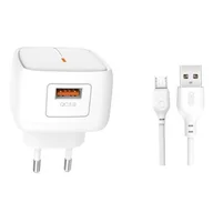 Ładowarki do telefonów - Ładowarka sieciowa USB zasilacz L59 QC 3.0 18W szybka + Kabel MicroUSB Biały - miniaturka - grafika 1