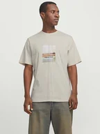 Koszulki męskie - Jack & Jones Koszulka w kolorze beżowym - miniaturka - grafika 1