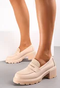 Mokasyny damskie - Beżowe Mokasyny na Niewysokim Obcasie i Platformie Clorine - miniaturka - grafika 1