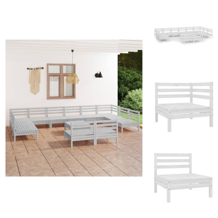 vidaXL 13-częściowy zestaw wypoczynkowy do ogrodu z białej litej sosny - Zestawy mebli ogrodowych