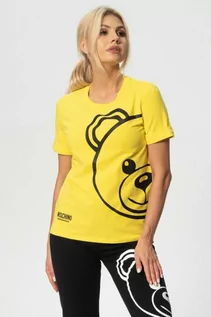 Koszulki i topy damskie - MOSCHINO UNDERWEAR - żółty t-shirt z czarnym misiem - grafika 1