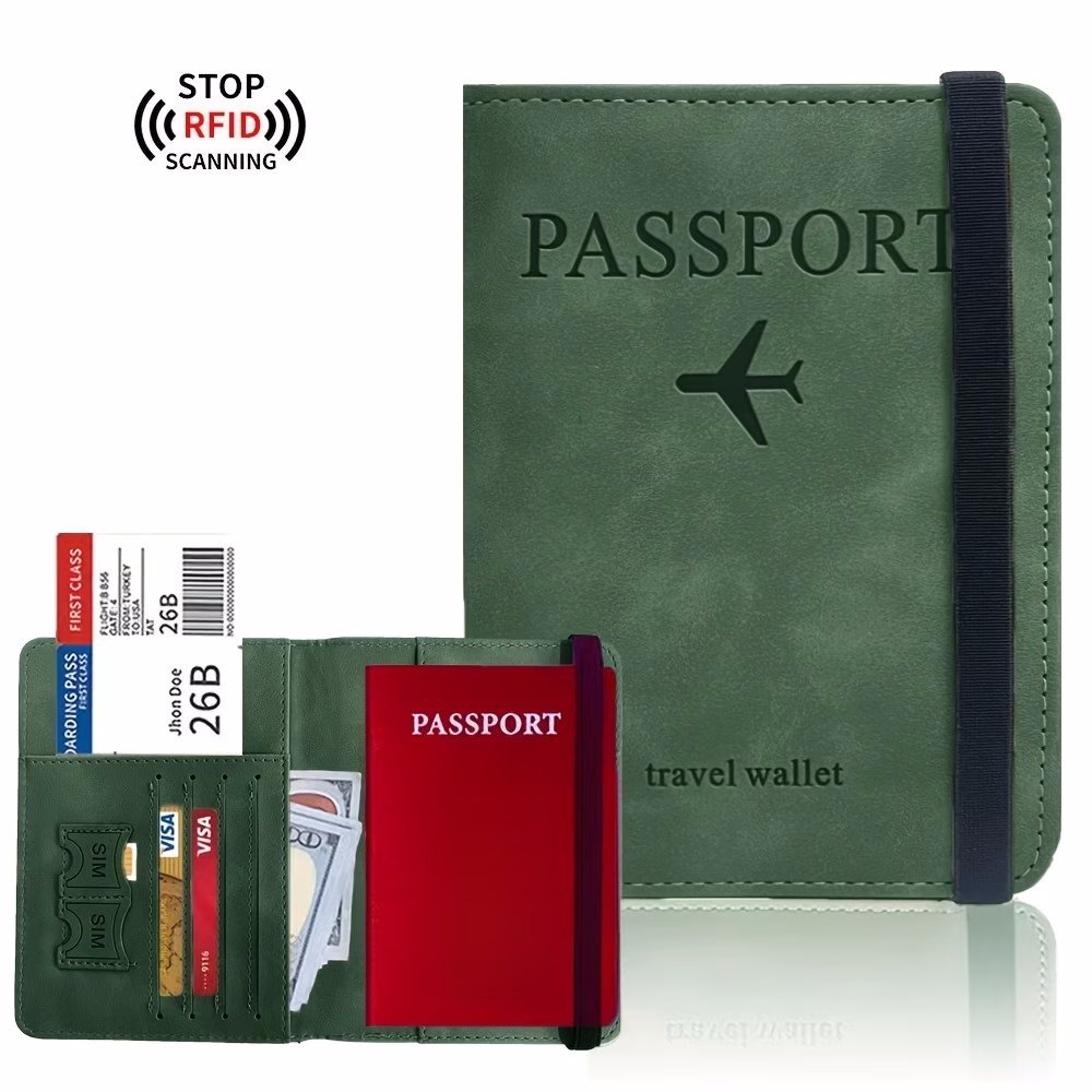 Etui Pokrowiec na Paszport Dokumenty Skórzane z Blokadą RFID Ciemnozielony