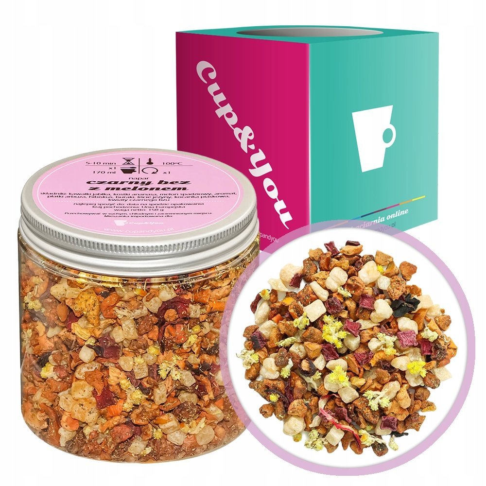 Herbata owocowa CZARNY BEZ Z MELONEM 150g najlepsza napar melon bez - herbata sypana liściasta napar z suszu PREMIUM Cup&You