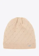 Czapki damskie - Czapka damska z ozdobnymi cyrkonami beżowa - miniaturka - grafika 1