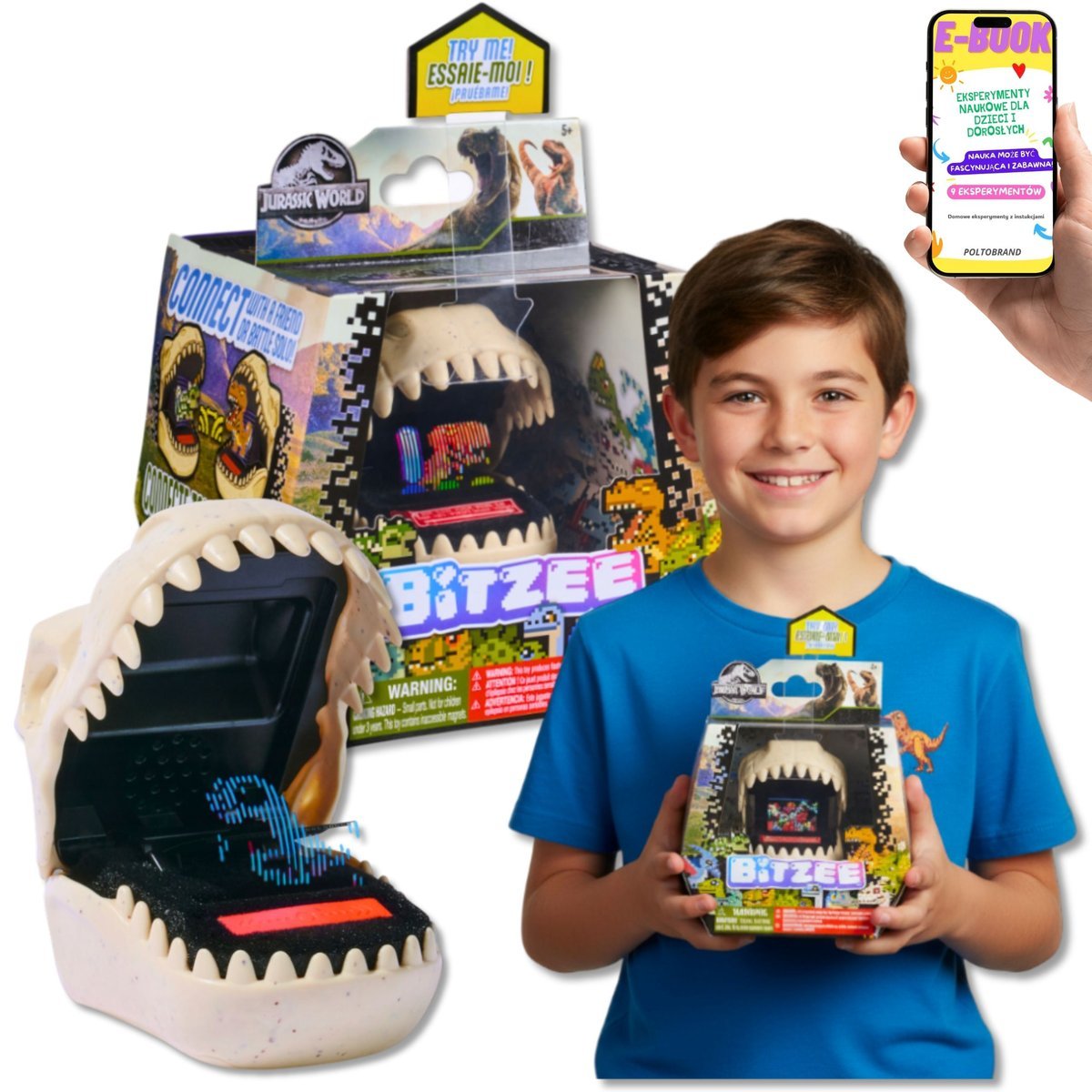 BITZEE JURASSIC WORLD Interaktywny Dinozaur Cyfrowy 25w1 3D PREZENT DLA CHŁOPCA NA ŚWIĘTA + EBOOK