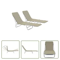 Leżaki ogrodowe - The Living Store Składane leżaki - 2 szt. - stal i tkanina - taupe - Leżak Składany - miniaturka - grafika 1