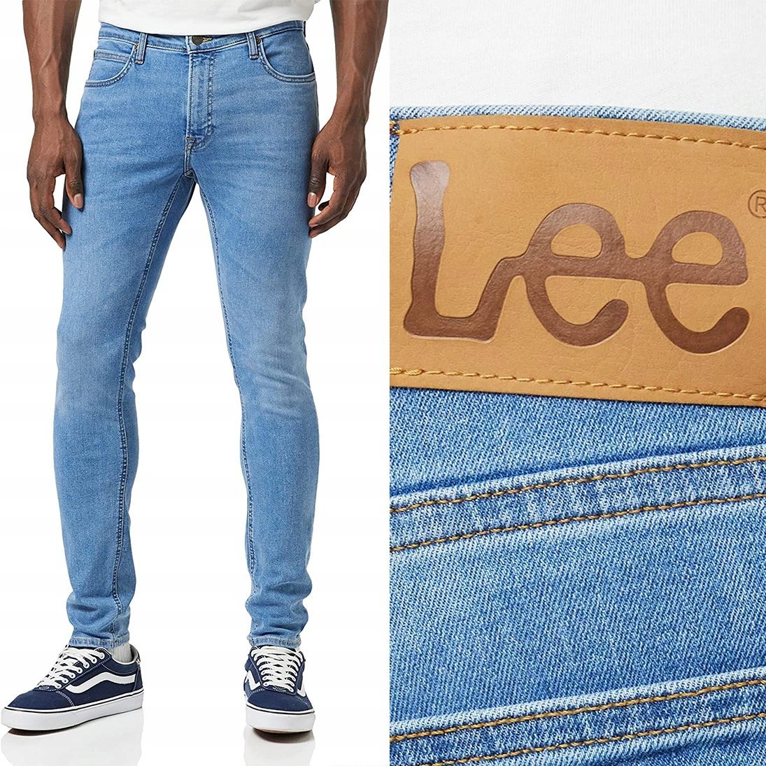 Lee MALONE SKINNY Mid Wash Blue ELASTYCZNE SPODNIE JEANSOWE RURKI W33 L34