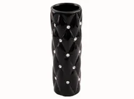 Wazony i flakony - Wazon ceramiczny z kryształkami glamour czarny okrągły wysoki pikowany 29 cm - miniaturka - grafika 1