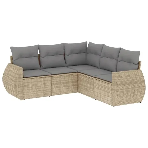 Zestaw wypoczynkowy modułowy z rattanem PE, beżowy, wymiary: 71x62x69 cm