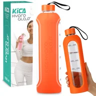 Shakery i bidony sportowe - BUTELKA SZKLANA NA WODĘ TRENING MOTYWACYJNA BIDON KICA HYDRO GLASS 1L POMARAŃCZOWA - miniaturka - grafika 1