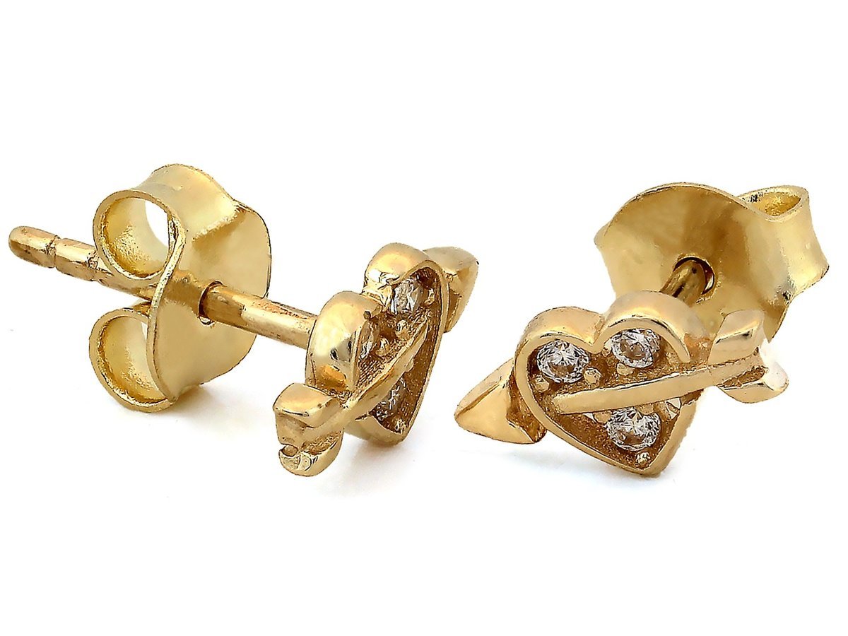 Kolczyki złote 585 serce przebite strzałą na sztyfcie 0.90g