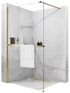Złota ścianka prysznicowa z półką i wieszakiem 80 cm Aero Gold Evo Rea _________________RABAT_10%_W_SKLEPIE_________________ - Ścianki i drzwi prysznicowe - miniaturka - grafika 1