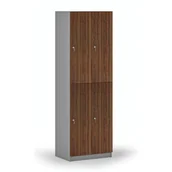 Szafki biurowe - Drewniana szafka skrytkowa, 4 schowki, zamek cylindryczny, szary/orzech - miniaturka - grafika 1