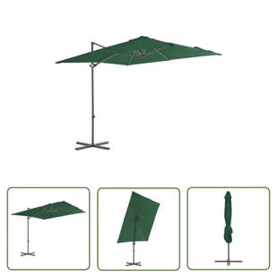 The Living Store Parasol wiszący ze stalowym słupkiem - 250x250 cm - zielony - Parasol Wiszący - Parasole ogrodowe - miniaturka - grafika 1