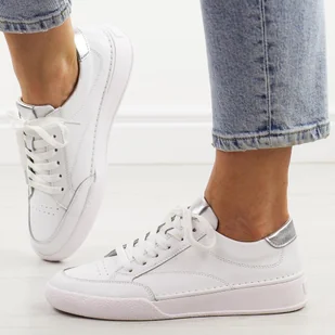 Białe skórzane półbuty damskie Sergio Leone Sp108 - Półbuty damskie - miniaturka - grafika 1