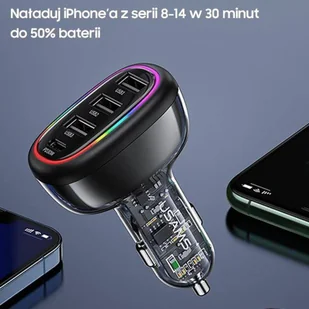 USAMS Ład. sam. 1xUSB-C 3xUSB-A C34 48W 3A+C PD Fast Charge czarny/black CC170CC01 (US-CC170) - Ładowarki samochodowe - miniaturka - grafika 20