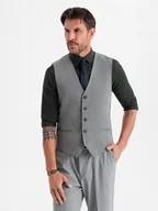 Kamizelki męskie - Elegancka męska kamizelka w jodełkę SLIM FIT - szara V1 OM-BLZV-0143 XL - miniaturka - grafika 1