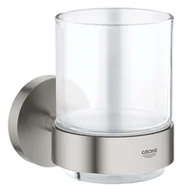Wieszaki łazienkowe - Grohe QuickFix Start - Sklanka na szczoteczkę i pastę do zębów, z uchwytem, szkło/Supersteel 41194DC0 - miniaturka - grafika 1