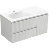 Szafki łazienkowe - Mexen Rivel szafka łazienkowa 90 cm z umywalką Vela lewą, 2S, 1D, ryflowana, szara mat/biała mat - 91A23-09047-3-BBFFF62-W23L01 - miniaturka - grafika 1