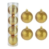Bombki - BOMBKI CHOINKOWE PLASTIKOWE ZŁOTE BROKATOWE 80 MM ZESTAW 4 SZT BOMBKI I OZDOBY CHOINKOWE - miniaturka - grafika 1