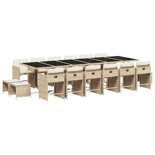 Zestaw Mebli Ogrodowych Rattan PE Beżowy, Stół 330x106x73 cm, Krzesła 5
