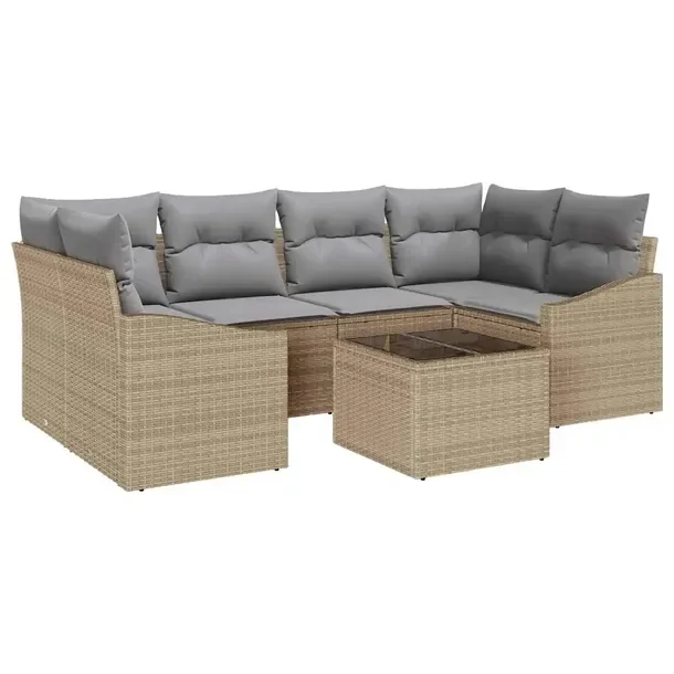 Zestaw Sof Ogrodowych Modułowych Rattan, 7 Elementów, Szary