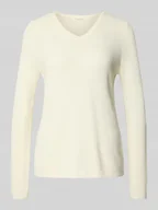 Swetry damskie - Sweter z dzianiny z dekoltem w serek - miniaturka - grafika 1