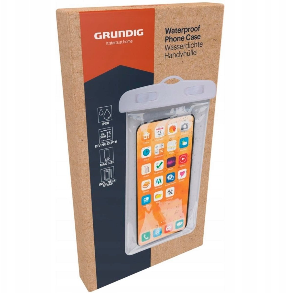 Grundig WODOODPORNE ETUI POKROWIEC NA TELEFON 11X21CM PVC BIAŁE GRUNDIG