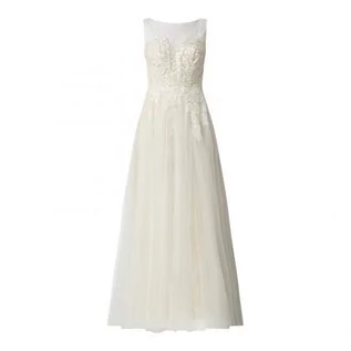 Sukienki - Suknia ślubna z siateczki z kwiatowymi haftami - luxuar - grafika 1