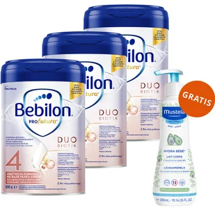 Bebilon Profutura DuoBiotik 4 odżywcza formuła na bazie mleka po 2 roku 3 x 800 g + Mustela Bebe Enfant Hydra Bebe mleczko do ciała 300 ml gratis - Mleko modyfikowane - miniaturka - grafika 1