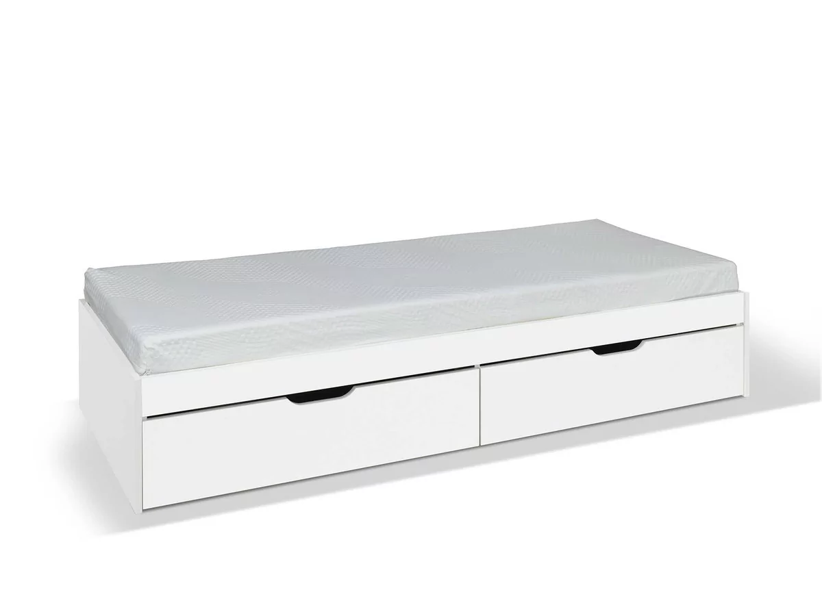 Łóżko białe pod materac 80x200 z szufladami oraz stelażem bez zagłówka