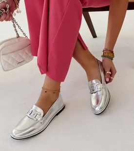 Srebrne klasyczne mokasyny Zana-37 - Mokasyny damskie - miniaturka - grafika 1