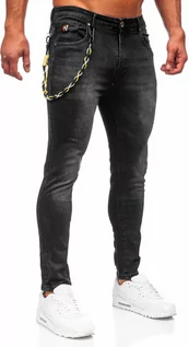 Spodnie męskie - Czarne spodnie jeansowe męskie regular fit Denley TF098 - grafika 1