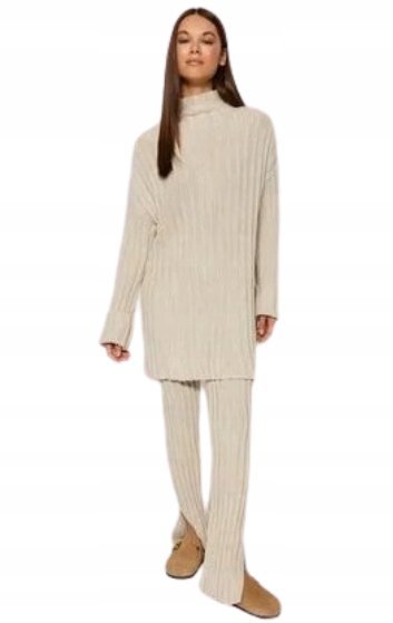 TRENDYOL BEŻOWY KOMPLET DZIANINOWY SWETER I SPODNIE 36 5BA