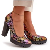 Czółenka - Skórzane Czółenka Na Słupku Maciejka 02629-39 Multikolor czarne - miniaturka - grafika 1