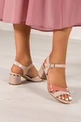 Sandały damskie - Różowe sandały damskie lakierowane Sergio Leone na ozdobnym klocku skórzana wkładka SK886-CA - miniaturka - grafika 1