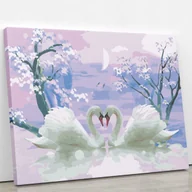 Malowanie po numerach - Randka łabędzi - Malowanie po numerach 50 X 40 cm - miniaturka - grafika 1