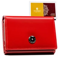 Portfele - Damski portfel na zatrzask PETERSON skórzany czerwony mały elegancki portmonetka na karty klasyczny na prezent antykradzieżowy ochrona RFID STOP - miniaturka - grafika 1