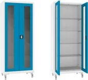 Meble i wyposażenie gabinetów medycznych - XSML.112.9010.5012 mobilna szafa lekarska 2-skrzydłowa 1-komorowa biało-niebieska na kołach - miniaturka - grafika 1