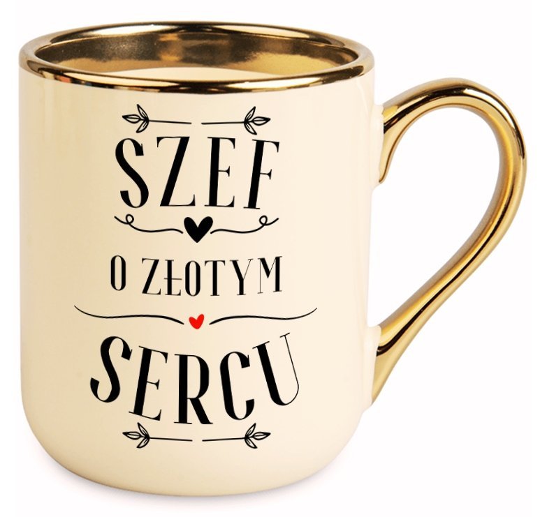 KUBEK ZŁOTY PREZENT DLA SZEFA ŚMIESZNY ZABAWNY NA URODZINY IMIENINY 40 50