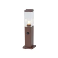 Lampy ogrodowe - QAZQA Lampa zewnętrzna rdzawobrązowa z przezroczystym szkłem 45 cm IP44 z gniazdem i czujnikiem ruchu - Malios - miniaturka - grafika 1
