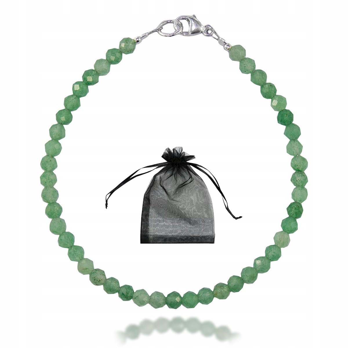 Bransoletka Naturalny AWENTURYN zielony faset. 4mm Srebrne Zapięcie dł 18cm, bez marki, AG00000431