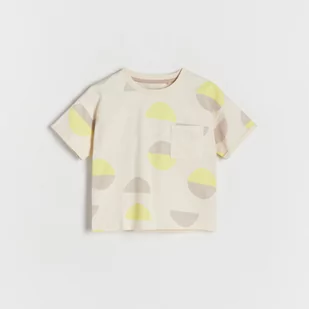 Reserved - T-shirt oversize z kieszonką - Kremowy - Koszulki dla chłopców - miniaturka - grafika 1