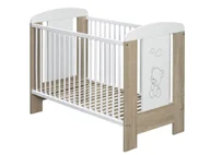 Łóżeczka i kojce - Łóżeczko Białe Bukowe BUK drewniane Dąb kremowy druk Miś Serce 120x60 - miniaturka - grafika 1