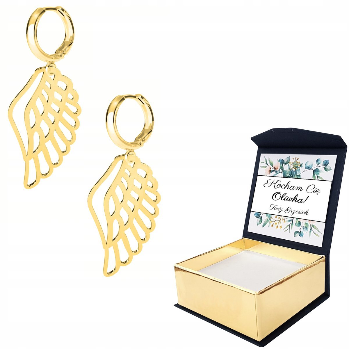 Kolczyki złote Skrzydło Anioła 925 WŁASNY NADRUK