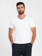 Koszulki męskie - Męski t-shirt V-neck SLIM FIT z elastanem i printem biały V2 OM-TSBC-0221 L - miniaturka - grafika 1