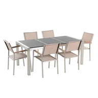 Meble ogrodowe - Zestaw mebli ogrodowych BELIANI, naturalny kamień, 180 cm, 7 elementów - miniaturka - grafika 1